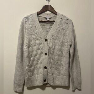 Susan Graver Gray Knit Cardigan with Button Closure